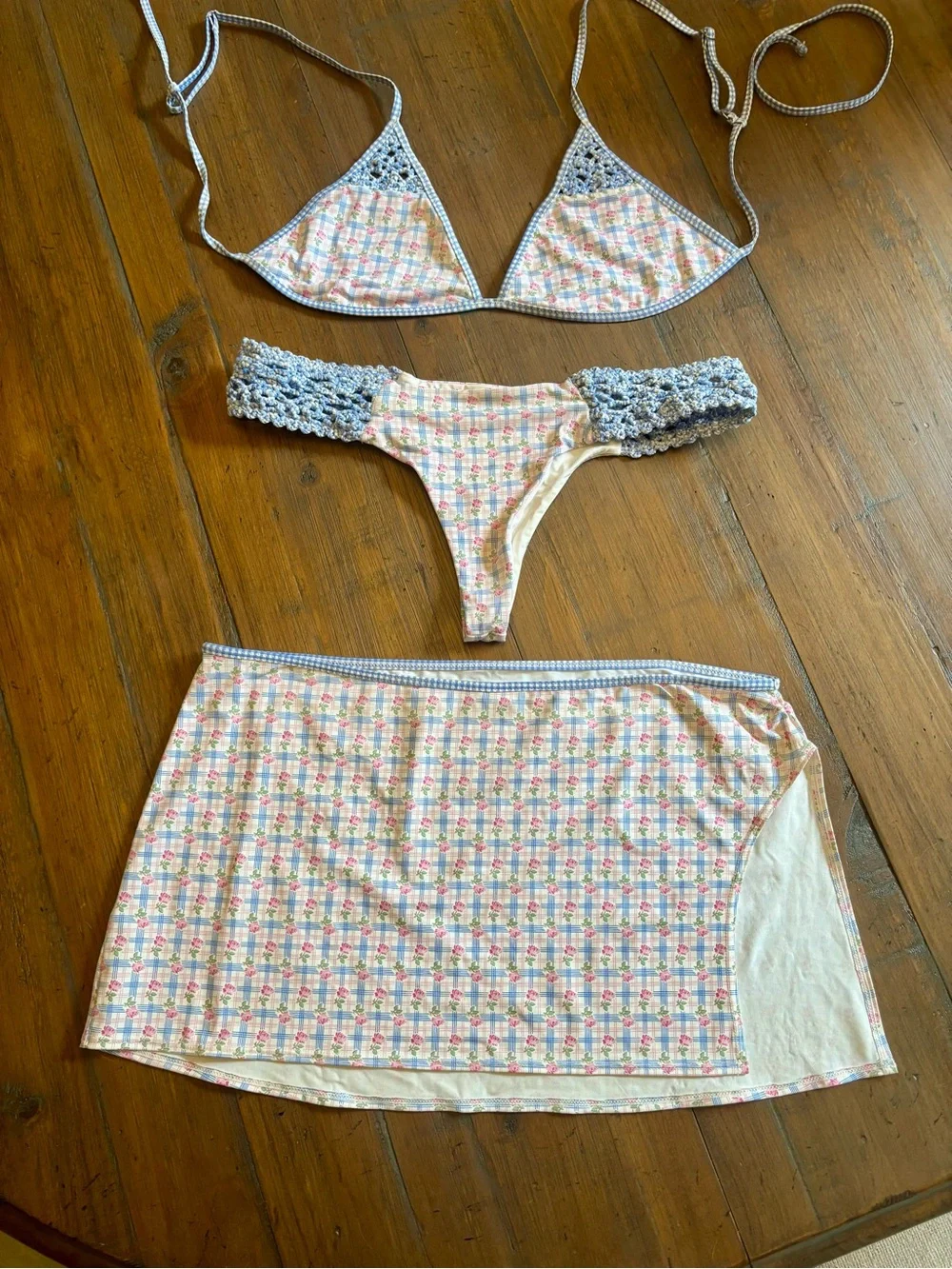 Frankie’s bikinis rose picnic 3 piece bikini and coverup set